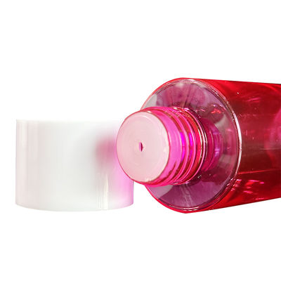 Livraison sur mesure Bouteille de lotion en plastique PET rouge clair avec capuchon de disque pressé et capacité 300/400/500ml