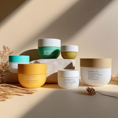 Pour les crèmes cosmétiques pour le visage et le corps de 150 à 500 ml (pack de frissons), le pot en plastique PP de qualité alimentaire avec plaque à vis et étiquette imprimée UV