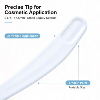 S475 47,5 mm Spatule cosmétique PP de qualité alimentaire. Gros de stock blanc. Pour extraire et appliquer de la crème pour le visage, parfaite pour les salons de beauté et les accessoires de boîtes cosmétiques.